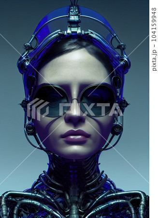 Portrait of a futuristic robot. An artistic abstract steampunk fantasy. Concept of a modern robot. 3d rendering Portrait of a futuristic robot. An artistic abstract steampunk fantasy. Concept of a modern robot. 3d rendering 104159948