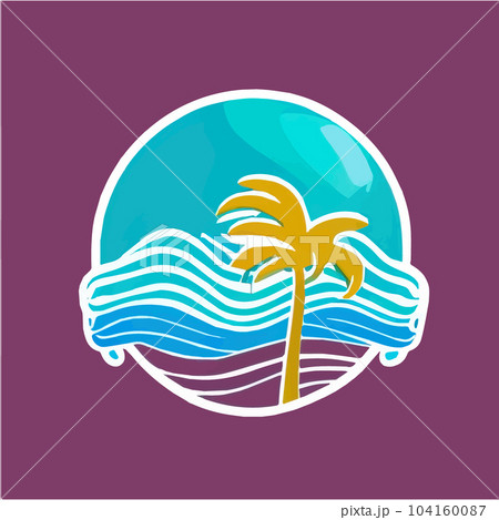 Silhouette palm trees on beach with sea. Summer minimalistic vector 104160087