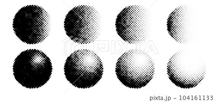 Halftone circle shapes set. Dotted textured spheres collection. Round fading gradient in comic and pop art style. Black spotted design elements bundle. Rasterized and pixelated background pack. Vector Halftone circle shapes set. Dotted textured spheres collection. Round fading gradient in comic and pop art style. Black spotted design elements bundle. Rasterized and pixelated background pack. Vector 104161133