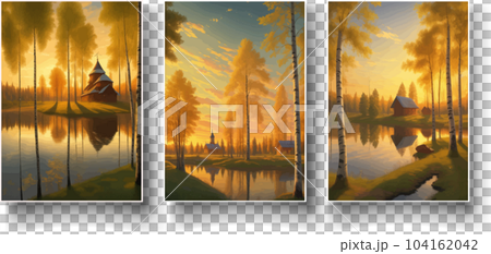 illustration Autumn landscape golden alley park -modern art impressionism abstract landscape, Russian rural landscape illustration Autumn landscape golden alley park -modern art impressionism abstract landscape, Russian rural landscape 104162042