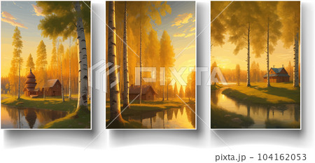 illustration Autumn landscape golden alley park -modern art impressionism abstract landscape, Russian rural landscape illustration Autumn landscape golden alley park -modern art impressionism abstract landscape, Russian rural landscape 104162053