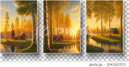 illustration Autumn landscape golden alley park -modern art impressionism abstract landscape, Russian rural landscape illustration Autumn landscape golden alley park -modern art impressionism abstract landscape, Russian rural landscape 104162053