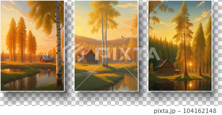 illustration Autumn landscape golden alley park -modern art impressionism abstract landscape, Russian rural landscape 104162148