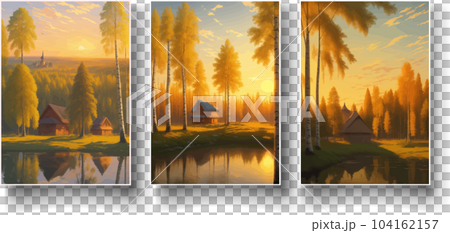 illustration Autumn landscape golden alley park -modern art impressionism abstract landscape, Russian rural landscape illustration Autumn landscape golden alley park -modern art impressionism abstract landscape, Russian rural landscape 104162157