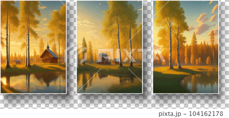 illustration Autumn landscape golden alley park -modern art impressionism abstract landscape, Russian rural landscape 104162178