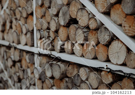 Abundant Logs and Timber Provide Wall of Firewood Background Abundant Logs and Timber Provide Wall of Firewood Background 104162213