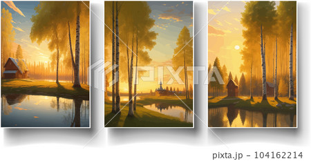 illustration Autumn landscape golden alley park -modern art impressionism abstract landscape, Russian rural landscape 104162214