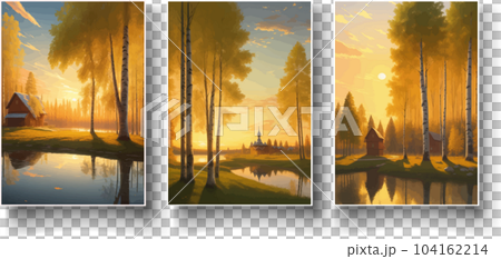 illustration Autumn landscape golden alley park -modern art impressionism abstract landscape, Russian rural landscape 104162214