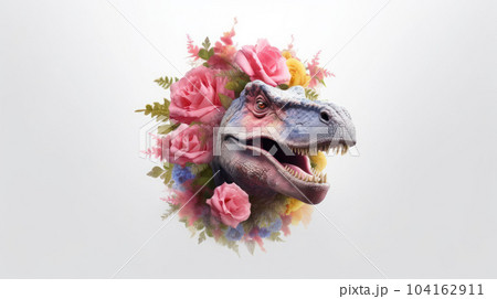 The head t-rex with the flower on isolated 104162911
