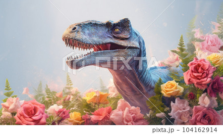 A dinosaur and flowers on the isolated background 104162914