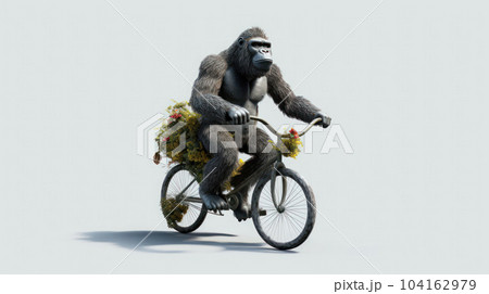a gorilla on a  bicycle riding a bicycle with the flower 104162979