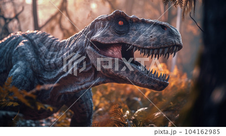 the tyrannosaurus rex dinosaur close up 104162985