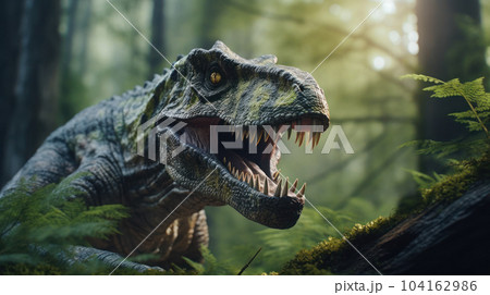 The tyrannosaurus rex dinosaur  in the forest 104162986