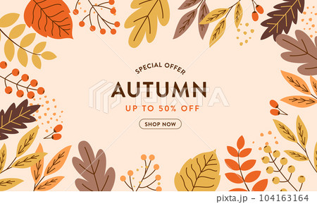 秋の紅葉した葉っぱのベクターイラストフレーム 104163164