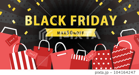 ブラックフライデーショッピングバッグ バナーデザイン 1:2 ベクター素材 104164247