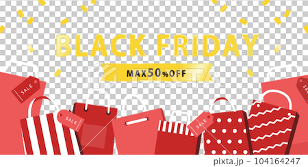 ブラックフライデーショッピングバッグ バナーデザイン 1:2 ベクター素材 104164247