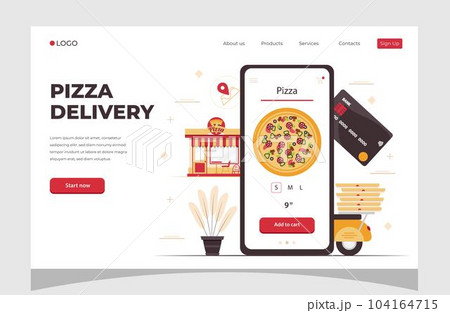 Food online order smartphone. Pizza delivery. Food delivery concept for banner, website design or landing web page. 104164715