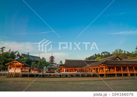 広島 夏の夕日に照らされた神秘的な厳島神社の情景 広島 夏の夕日に照らされた神秘的な厳島神社の情景 104166076