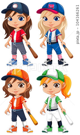 Set of Girls Holding Baseball Bats 104166261