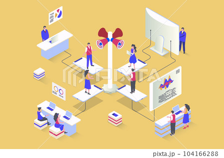Referral marketing concept in 3d isometric design. Loyalty program to attract new customers using communication and advertisement tools. Illustration with isometry people scene for web graphic Referral marketing concept in 3d isometric design. Loyalty program to attract new customers using communication and advertisement tools. Illustration with isometry people scene for web graphic 104166288