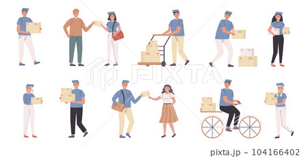 Deliverymen and addressees flat vector Deliverymen and addressees flat vector 104166402