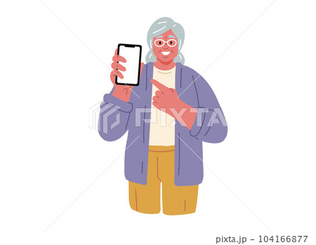 Senior woman holding mobile phone and smile.Vector Illustration 104166877