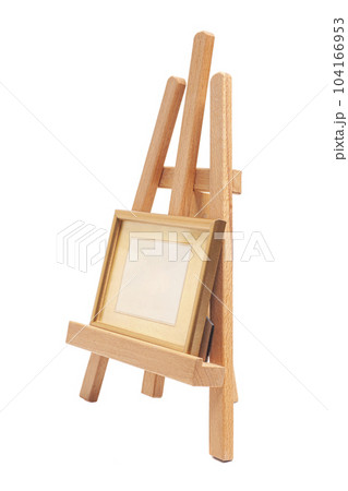 Artist wooden easel with a wooden blank frame isolated on white Artist wooden easel with a wooden blank frame isolated on white 104166953
