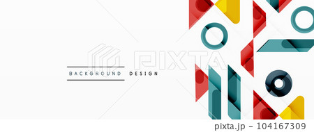 Colorful triangles and circles abstract background. Design for wallpaper, banner, background, landing page, wall art, invitation, prints, posters Colorful triangles and circles abstract background. Design for wallpaper, banner, background, landing page, wall art, invitation, prints, posters 104167309