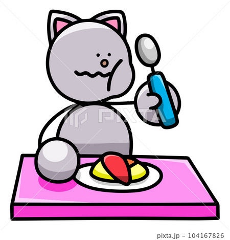 オムライスを食べるにゃんまるのイラスト(左右反転バージョン)　猫 104167826