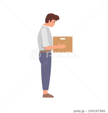 Fired office man worker holds box Fired office man worker holds box 104167960