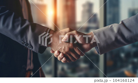 handshake of businessman closed up. collaboration and teamwork concept. generative AI 104168124