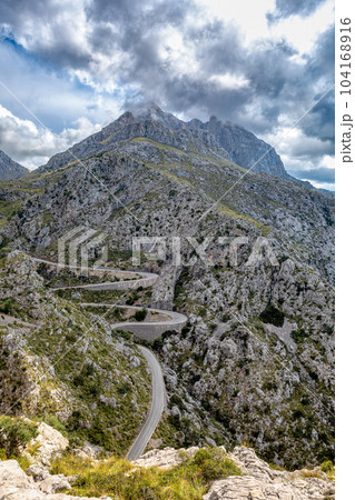 Mirador Coll de Reis, Nudo de Corbata, Serra de Tramuntana mountain Balearic Islands Mallorca Spain. Mirador Coll de Reis, Nudo de Corbata, Serra de Tramuntana mountain Balearic Islands Mallorca Spain. 104168916