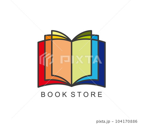 Book store icon, library shop or bookstore vector symbol with rainbow pages. Education, knowledge or school and university library, ebook app icon with open pages for online bookstore or bookshop 104170886