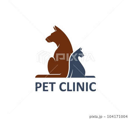 Pet clinic icon. Kitten veterinarian hospital, domestic animal medical service or puppy vet doctor practice vector sign. Cat veterinary clinic symbol or emblem with dog and cat pets silhouettes Pet clinic icon. Kitten veterinarian hospital, domestic animal medical service or puppy vet doctor practice vector sign. Cat veterinary clinic symbol or emblem with dog and cat pets silhouettes 104171004
