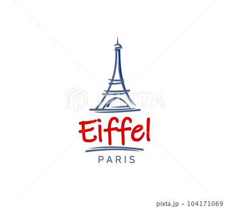 Paris Eiffel tower icon. French capital city architecture graphic symbol, Europe vacation travel or romantic trip vector concept. France tourism landmark emblem or icon with Eiffel tower 104171069