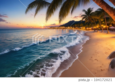 《AI画像》夕暮れのビーチリゾート 104172021