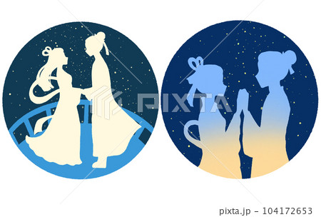 七夕の夜の織姫と彦星 104172653