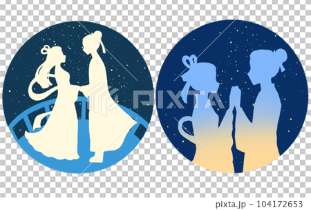 七夕の夜の織姫と彦星 104172653