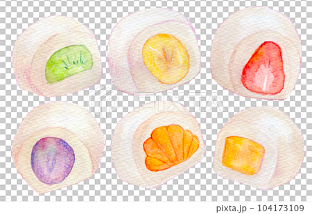 Watercolor illustration, hand-drawn illustration, fruit daifuku 104173109