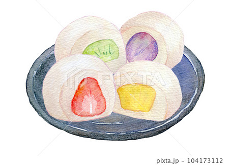 水彩イラスト　手描きイラスト　フルーツ大福 104173112