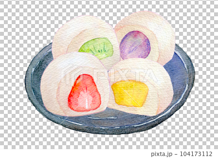 水彩イラスト　手描きイラスト　フルーツ大福 104173112