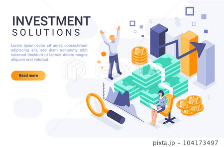 Investment solutions landing page vector template with isometric illustration. Financial management homepage interface layout with isometry. Revenue increase strategies 3d webpage design idea Investment solutions landing page vector template with isometric illustration. Financial management homepage interface layout with isometry. Revenue increase strategies 3d webpage design idea 104173497