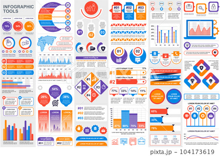 Bundle infographic elements data visualization vector design template. Can be used for steps, business processes, workflow, diagram, flowchart concept, timeline, marketing icons, info graphics. 104173619