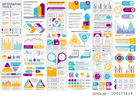 Bundle infographic elements data visualization vector design template. Can be used for steps, business processes, workflow, diagram, flowchart concept, timeline, marketing icons, info graphics. 104173624