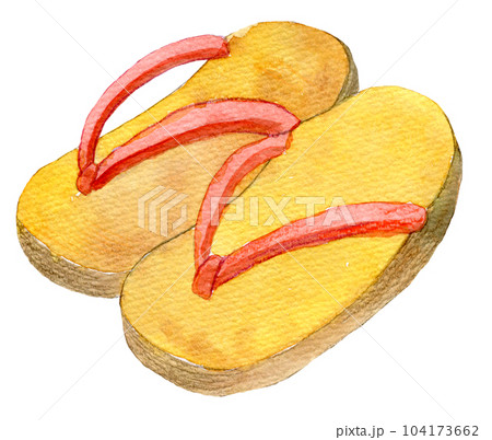 水彩イラスト 手描きイラスト 草履 水彩イラスト 手描きイラスト 草履 104173662