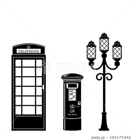 Vector set of London attractions. a set of vector silhouette illustrations of the sights of London, England 104175948