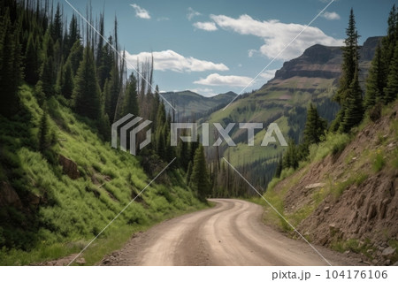a road trip in the mountains with scenic views and hiking trails, created with generative ai 104176106