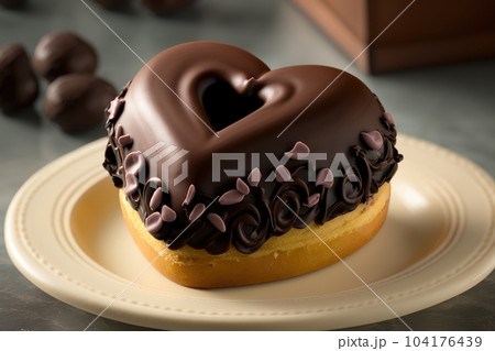 heart-shaped donut sandwiched with layers of rich and creamy chocolate, created with generative ai 104176439