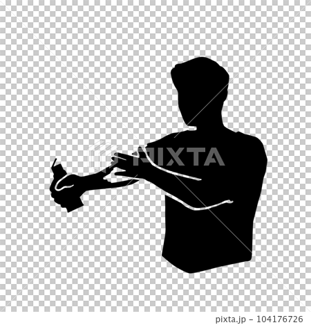 Silhouette illustration of a man applying cream to his arm Silhouette illustration of a man applying cream to his arm 104176726