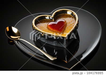 heart-shaped crꣃ洀攀 戀爀쌀»l꧃攀 搀椀猀栀Ⰰ 眀椀琀栀 愀 猀瀀漀漀渀 渀攀愀爀戀礀Ⰰ 漀渀 戀氀愀挀欀 瀀氀愀琀攀Ⰰ 挀爀攀愀琀攀搀 眀椀琀栀 最攀渀攀爀愀琀椀瘀攀 愀椀� 104176995